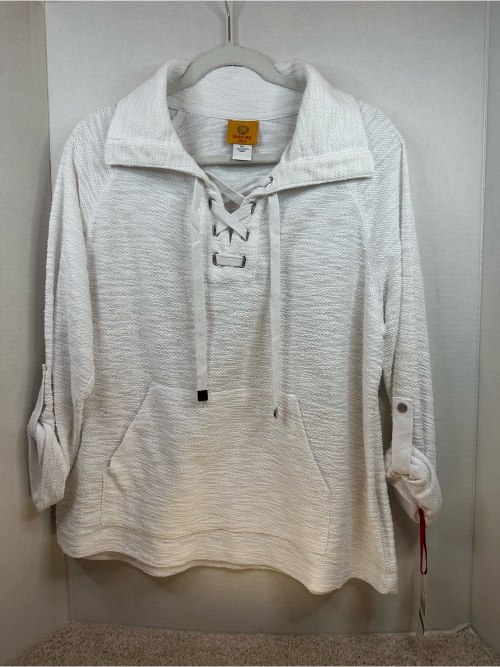 Ruby Rd. PL White Lace-Up Pullover Sweater